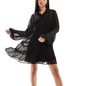 ASOS Black Sheer Button-Front Mini Dress